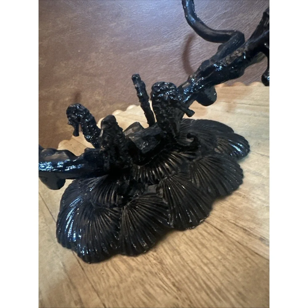 Elegant Vintage Arthur Court Mixed Metal Seahorse & Coral Black Display Stand